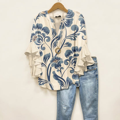 Floral Ruffle Blouse for Women Lightweight Relaxed Fit – Marielle