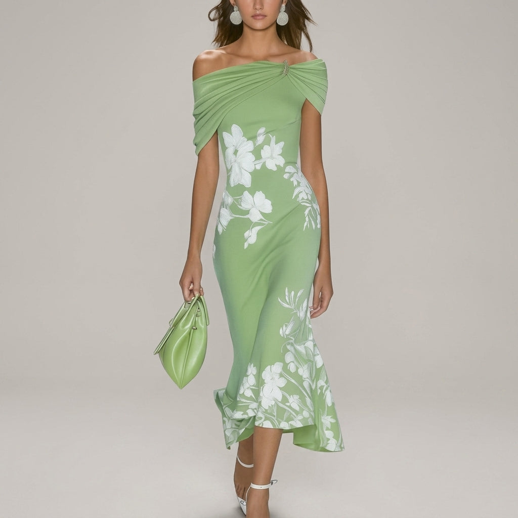 Women's Floral Midi Dress Off Shoulder Lightweight Fabric – Marielle
