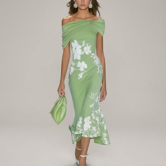 Women's Floral Midi Dress Off Shoulder Lightweight Fabric – Marielle