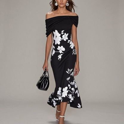 Women's Floral Midi Dress Off Shoulder Lightweight Fabric – Marielle