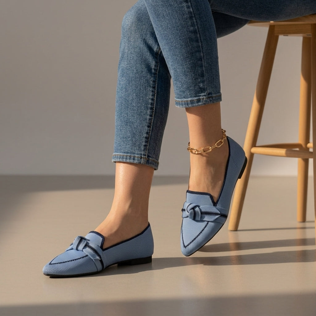 Women's Pointed Toe Bow Loafers Orthopedic Slip-On Fabric – Celeste