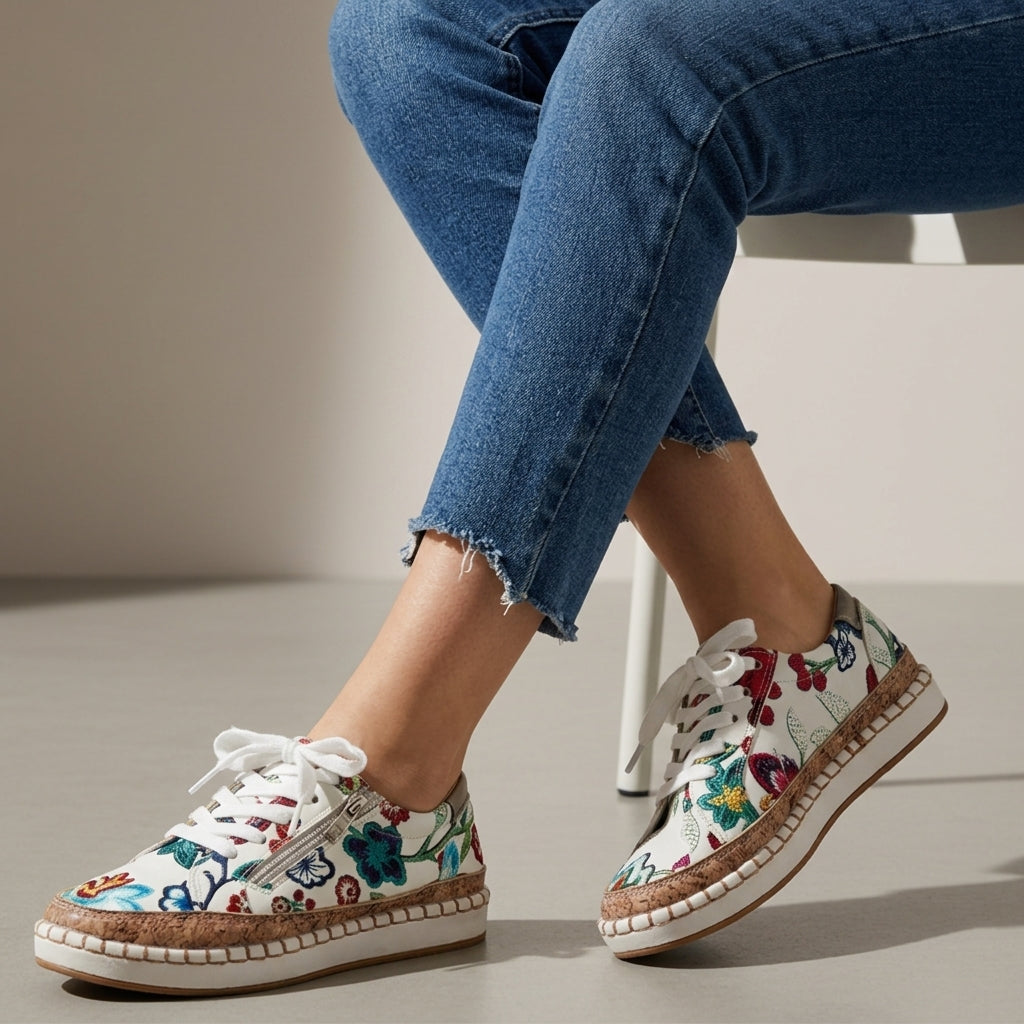Orthopedic Lace Up Sneakers with Cork Sole and Arch Support – Alina