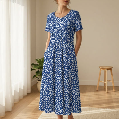 Women's Print Midi Dress Short Sleeve Elegant Silhouette – Maribel