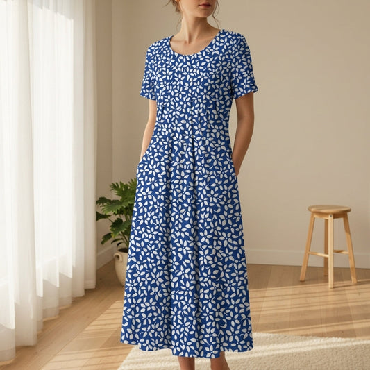 Women's Print Midi Dress Short Sleeve Elegant Silhouette – Maribel