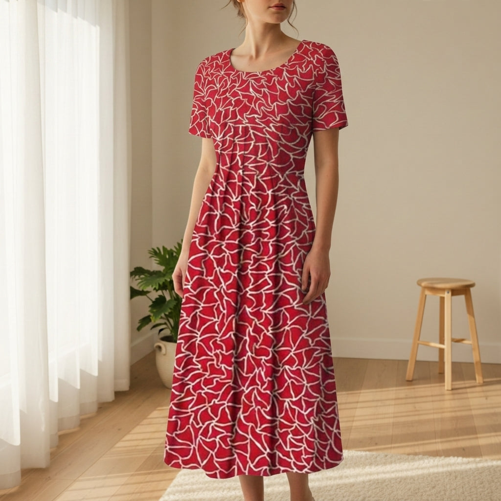 Women's Print Midi Dress Short Sleeve Elegant Silhouette – Maribel