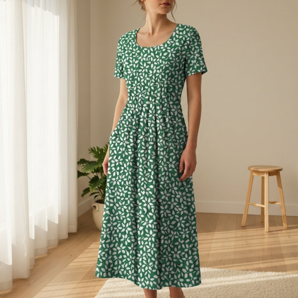 Women's Print Midi Dress Short Sleeve Elegant Silhouette – Maribel