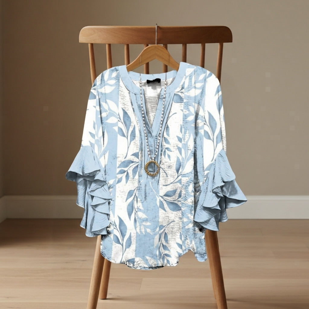 Women's V-Neck Ruffle Sleeve Lightweight Blouse – Celeste
