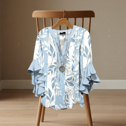 Women's V-Neck Ruffle Sleeve Lightweight Blouse – Celeste