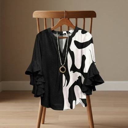 Women's V-Neck Ruffle Sleeve Lightweight Blouse – Celeste