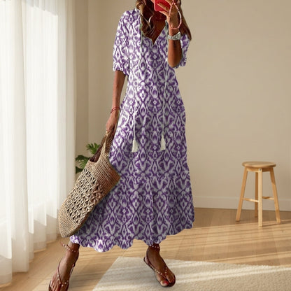 Women's Boho Maxi Dress Tassel Tie Front Flowing Silhouette – Elara