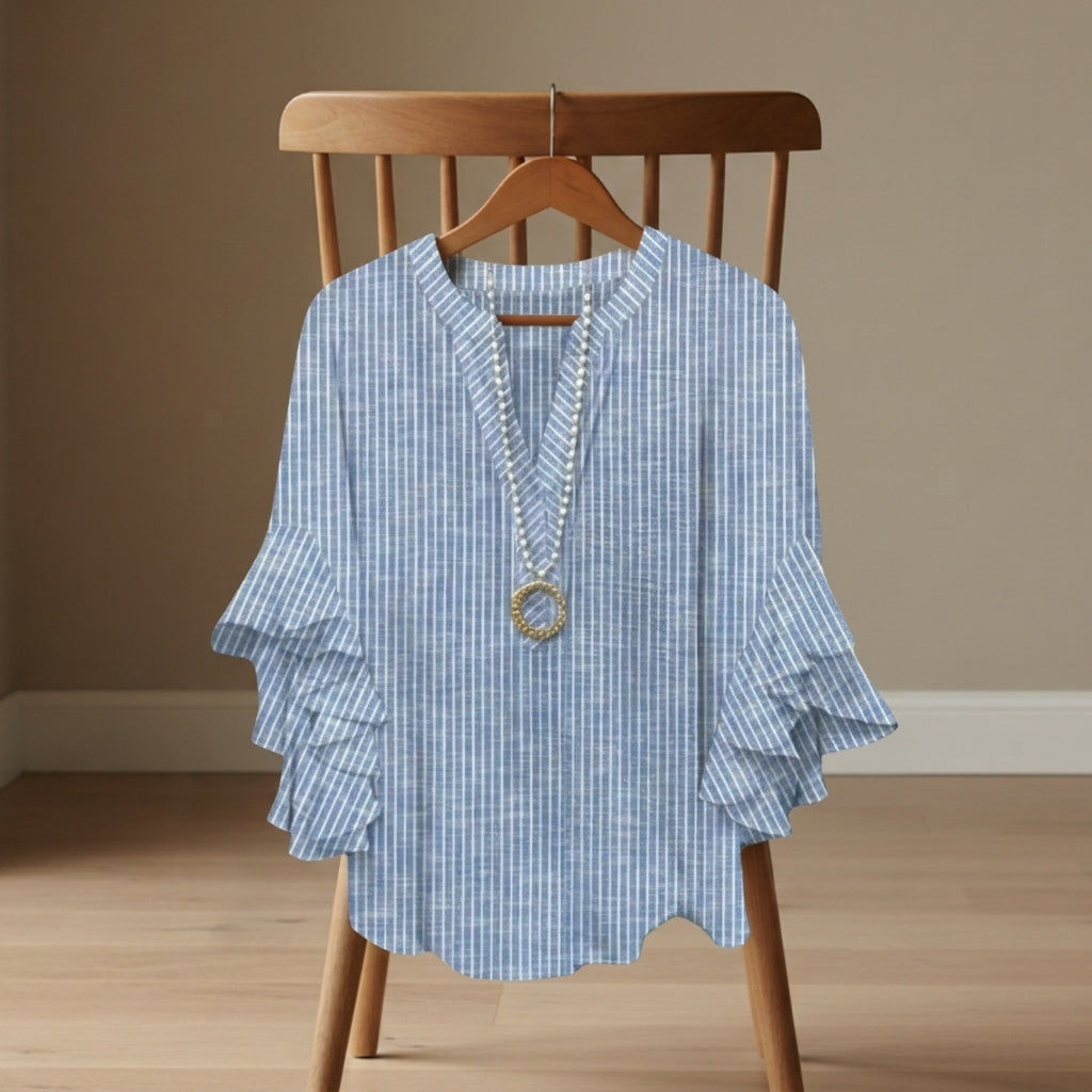 Women's V-Neck Ruffle Sleeve Lightweight Blouse – Celeste