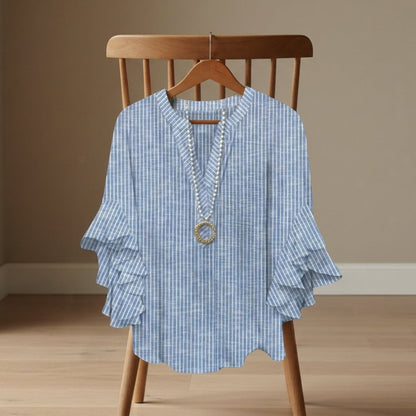 Women's V-Neck Ruffle Sleeve Lightweight Blouse – Celeste