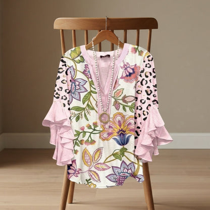 Women's V-Neck Ruffle Sleeve Lightweight Blouse – Celeste