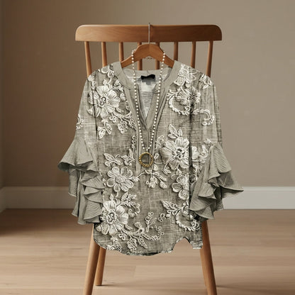 Women's V-Neck Ruffle Sleeve Lightweight Blouse – Celeste