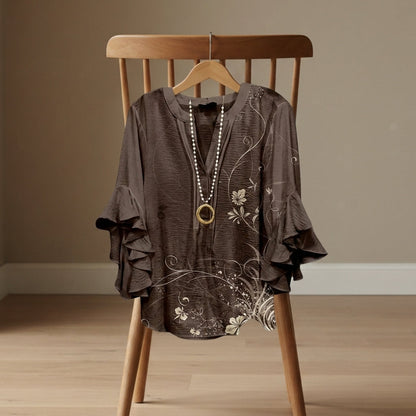 Women's V-Neck Ruffle Sleeve Lightweight Blouse – Celeste