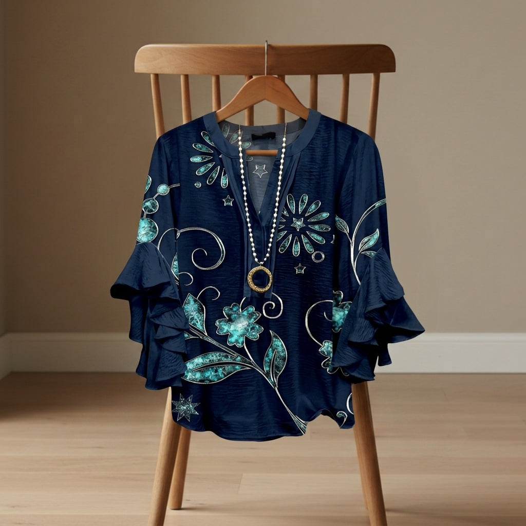 Women's V-Neck Ruffle Sleeve Lightweight Blouse – Celeste