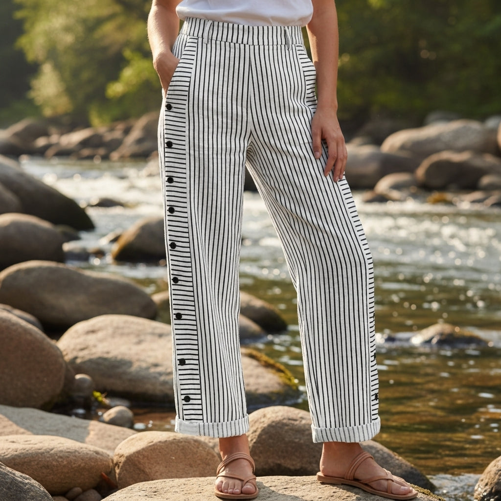 Women's Stripe Panel Button Detail Tailored Trousers – Marlowe