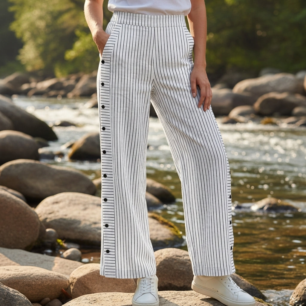Women's Stripe Panel Button Detail Tailored Trousers – Marlowe