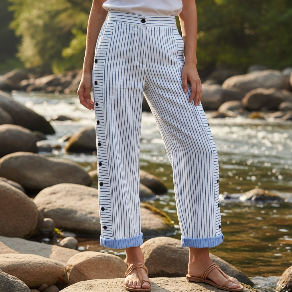 Women's Stripe Panel Button Detail Tailored Trousers – Marlowe
