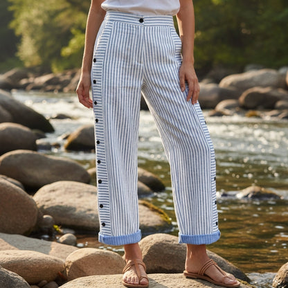 Women's Stripe Panel Button Detail Tailored Trousers – Marlowe