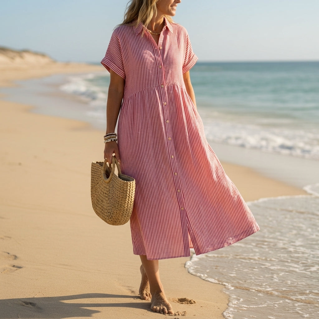 Striped Shirt Dress for Women Lightweight Button Up Elegant Fit – Marina