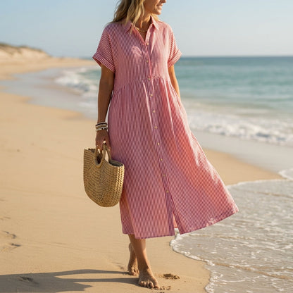 Striped Shirt Dress for Women Lightweight Button Up Elegant Fit – Marina