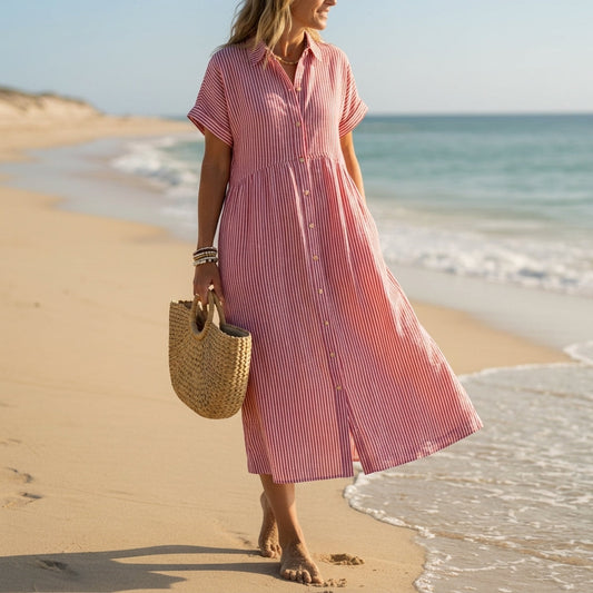 Striped Shirt Dress for Women Lightweight Button Up Elegant Fit – Marina