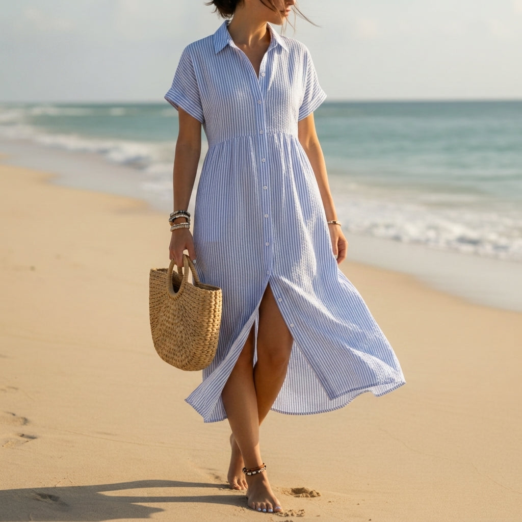 Striped Shirt Dress for Women Lightweight Button Up Elegant Fit – Marina