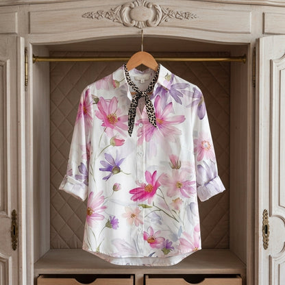 Women's Printed Button Front Blouse Lightweight Fabric – Marielle