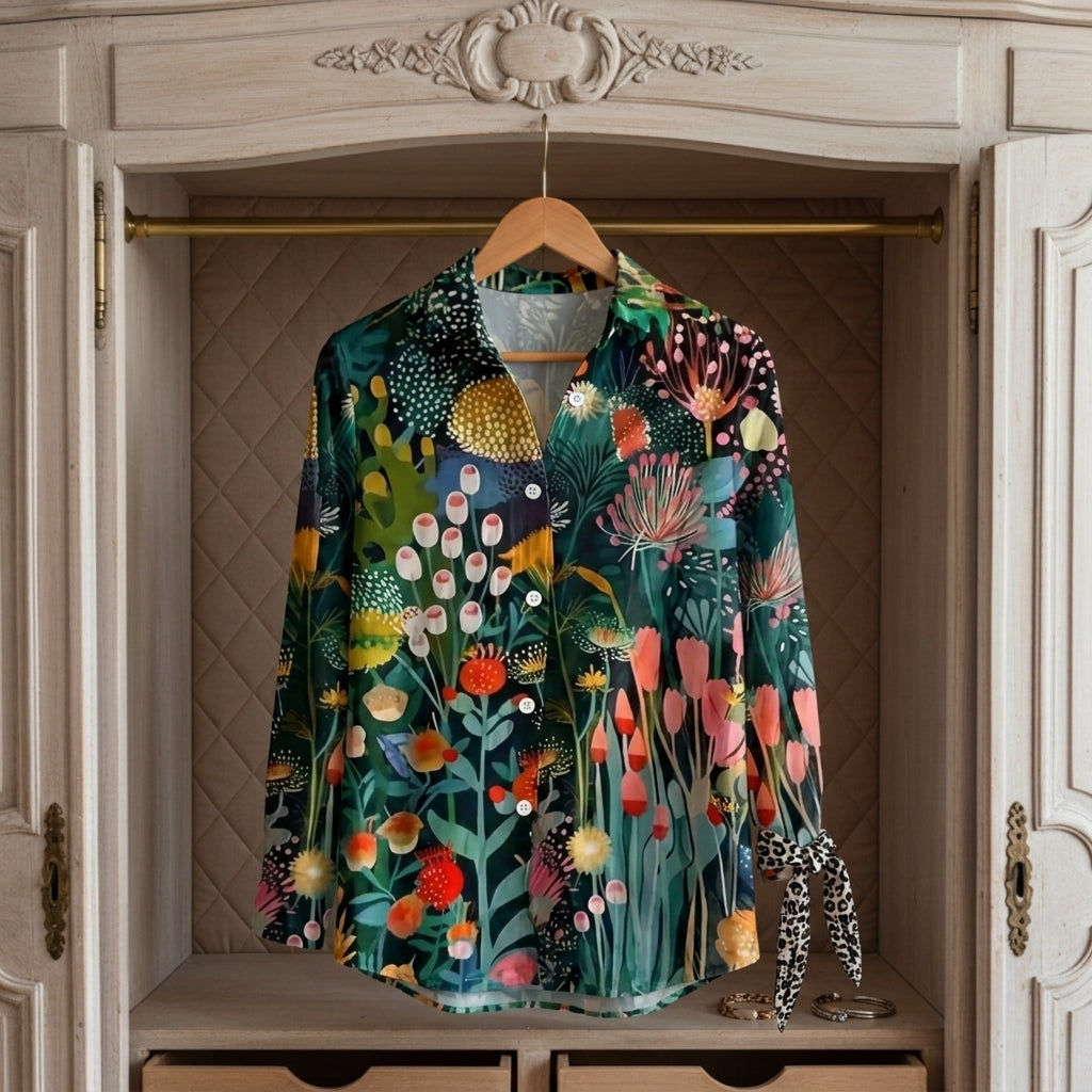 Women's Printed Button Front Blouse Lightweight Fabric – Marielle