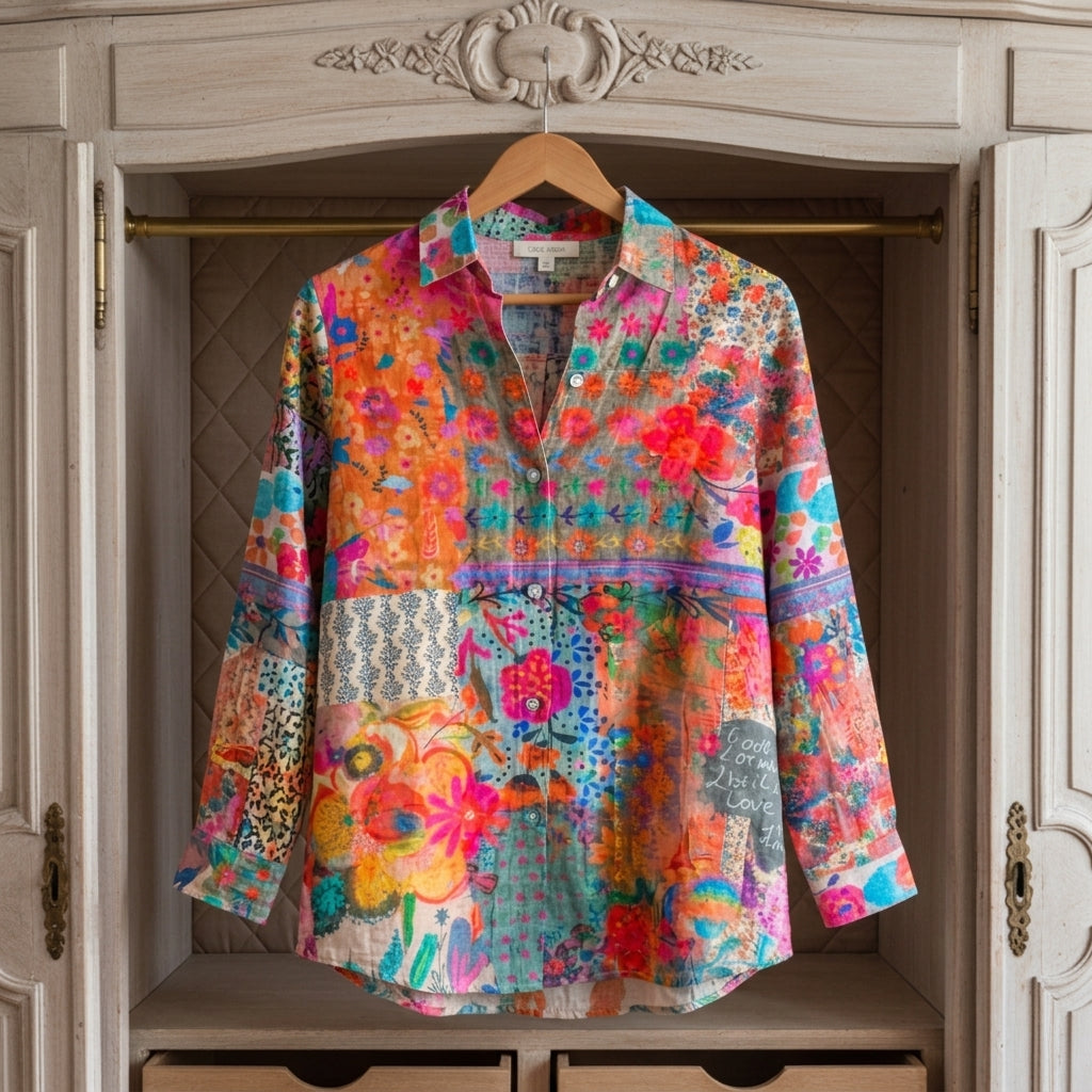 Women's Printed Button Front Blouse Lightweight Fabric – Marielle