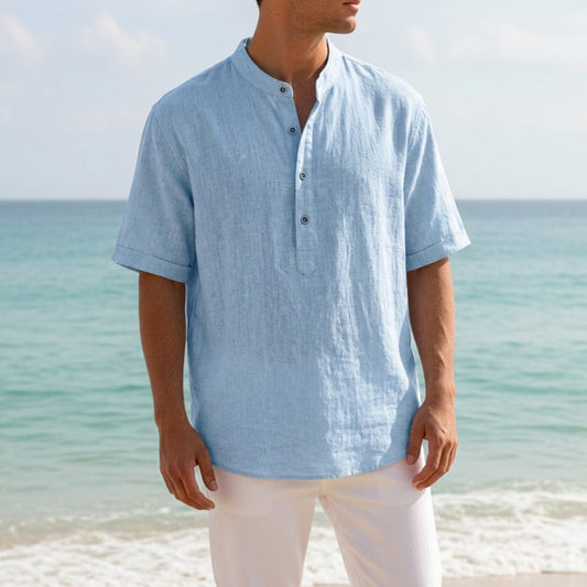 Linen Grandad Shirt Relaxed Fit Natural Texture – Matteo