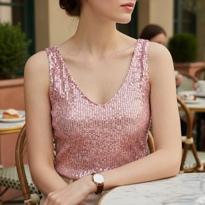 Women's Sequin V-Neck Tank Top Elegant Evening Style – Celeste
