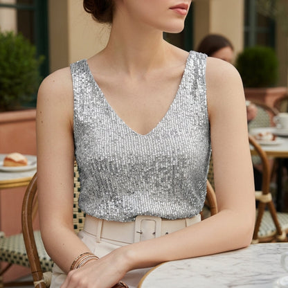 Women's Sequin V-Neck Tank Top Elegant Evening Style – Celeste