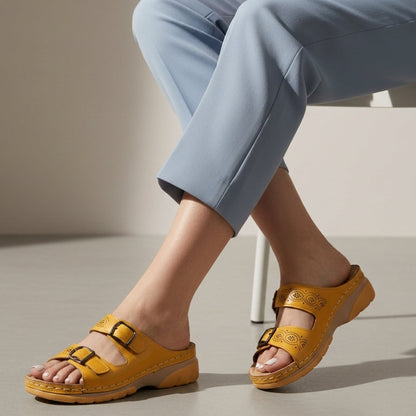 Orthopedic Faux Leather Sandals with Supportive Sole – Elara