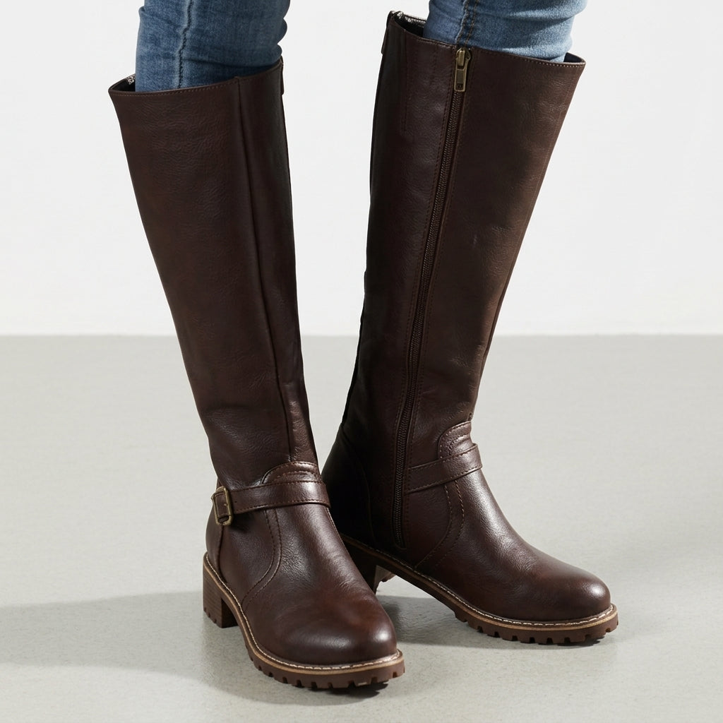 Orthopedic Buckle Leather Boots for Women Faux Leather – Alina