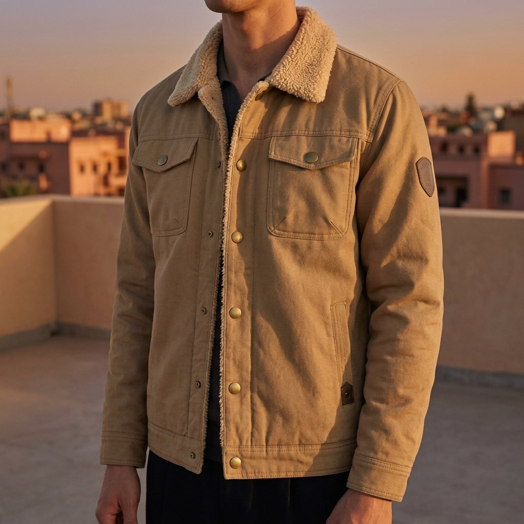 Men's Sherpa Collar Cotton Blend Button-Down Jacket – Callum
