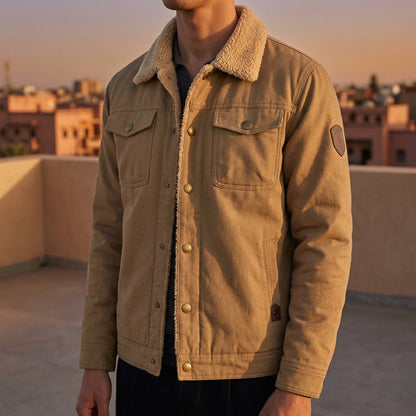 Men's Sherpa Collar Cotton Blend Button-Down Jacket – Callum