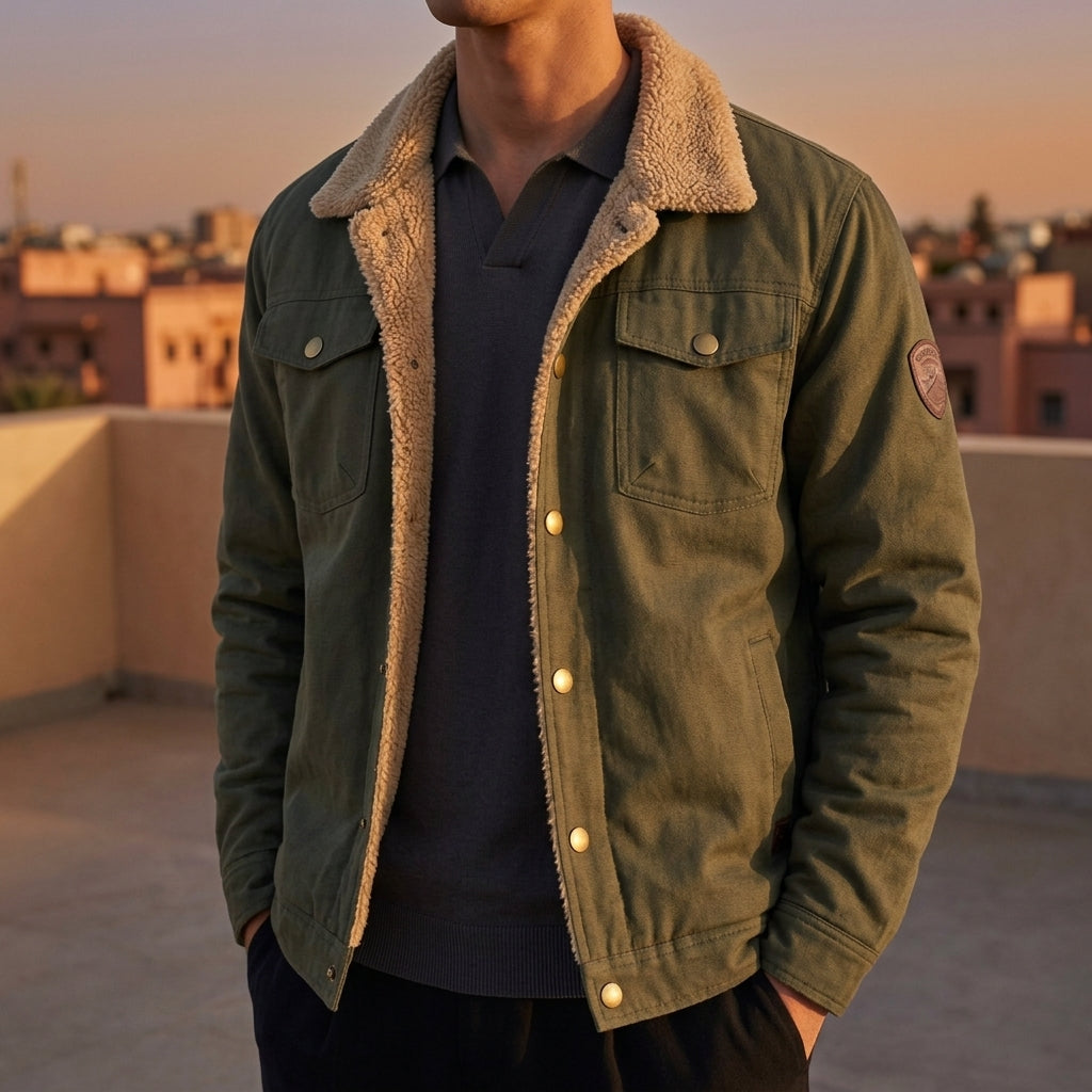 Men's Sherpa Collar Cotton Blend Button-Down Jacket – Callum