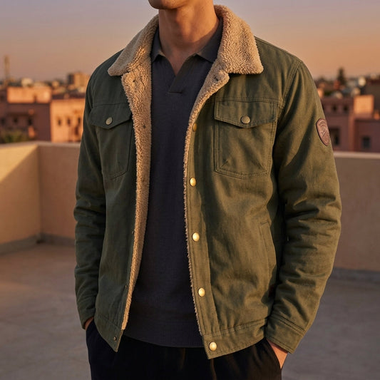 Men's Sherpa Collar Cotton Blend Button-Down Jacket – Callum