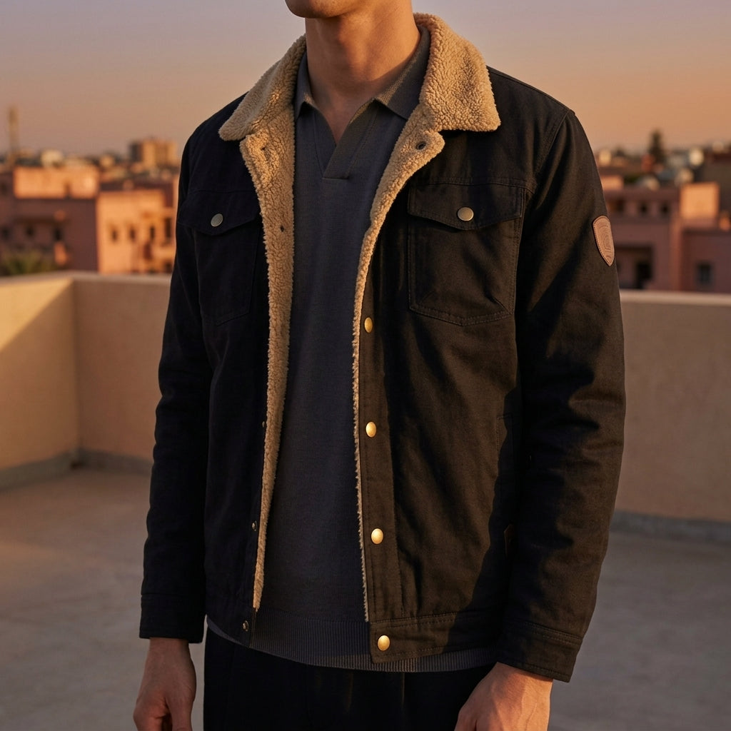 Men's Sherpa Collar Cotton Blend Button-Down Jacket – Callum