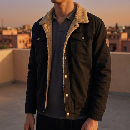 Men's Sherpa Collar Cotton Blend Button-Down Jacket – Callum