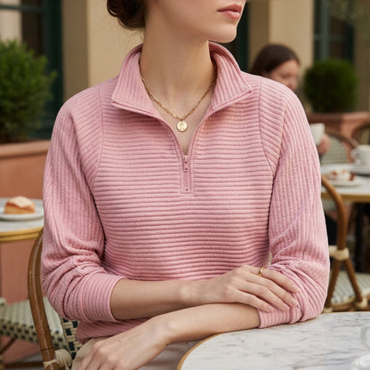 Women's Half-Zip Funnel Neck Sweater Ribbed Trim – Camille