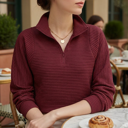 Women's Half-Zip Funnel Neck Sweater Ribbed Trim – Camille