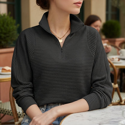 Women's Half-Zip Funnel Neck Sweater Ribbed Trim – Camille