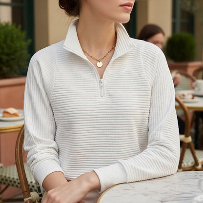 Women's Half-Zip Funnel Neck Sweater Ribbed Trim – Camille