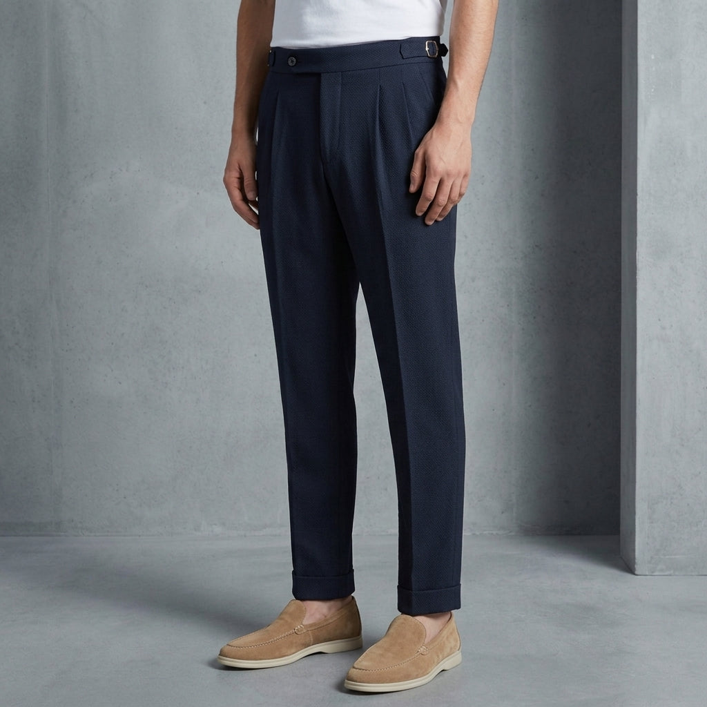 Double Pleated Seersucker Trousers Cotton Blend Relaxed Fit – Soren