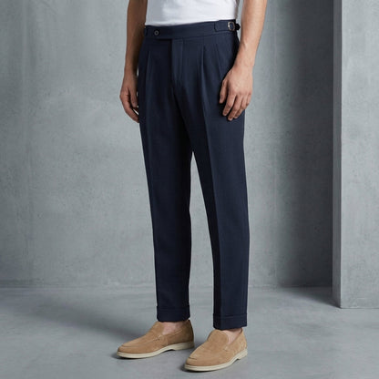 Double Pleated Seersucker Trousers Cotton Blend Relaxed Fit – Soren