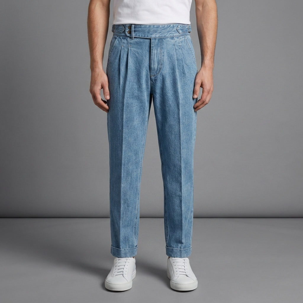 Pleated Straight Fit Cotton Blend Trousers for Men – Matteo