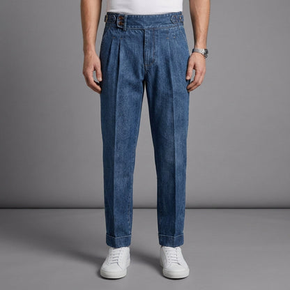 Pleated Straight Fit Cotton Blend Trousers for Men – Matteo